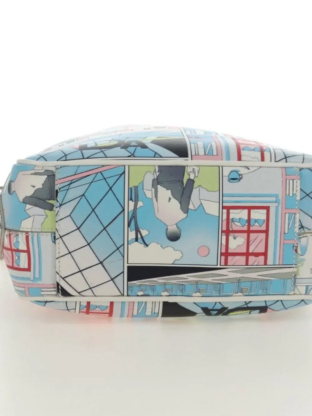 PRADA Comic Print Shoulder Bag Leather White Silver Auth
